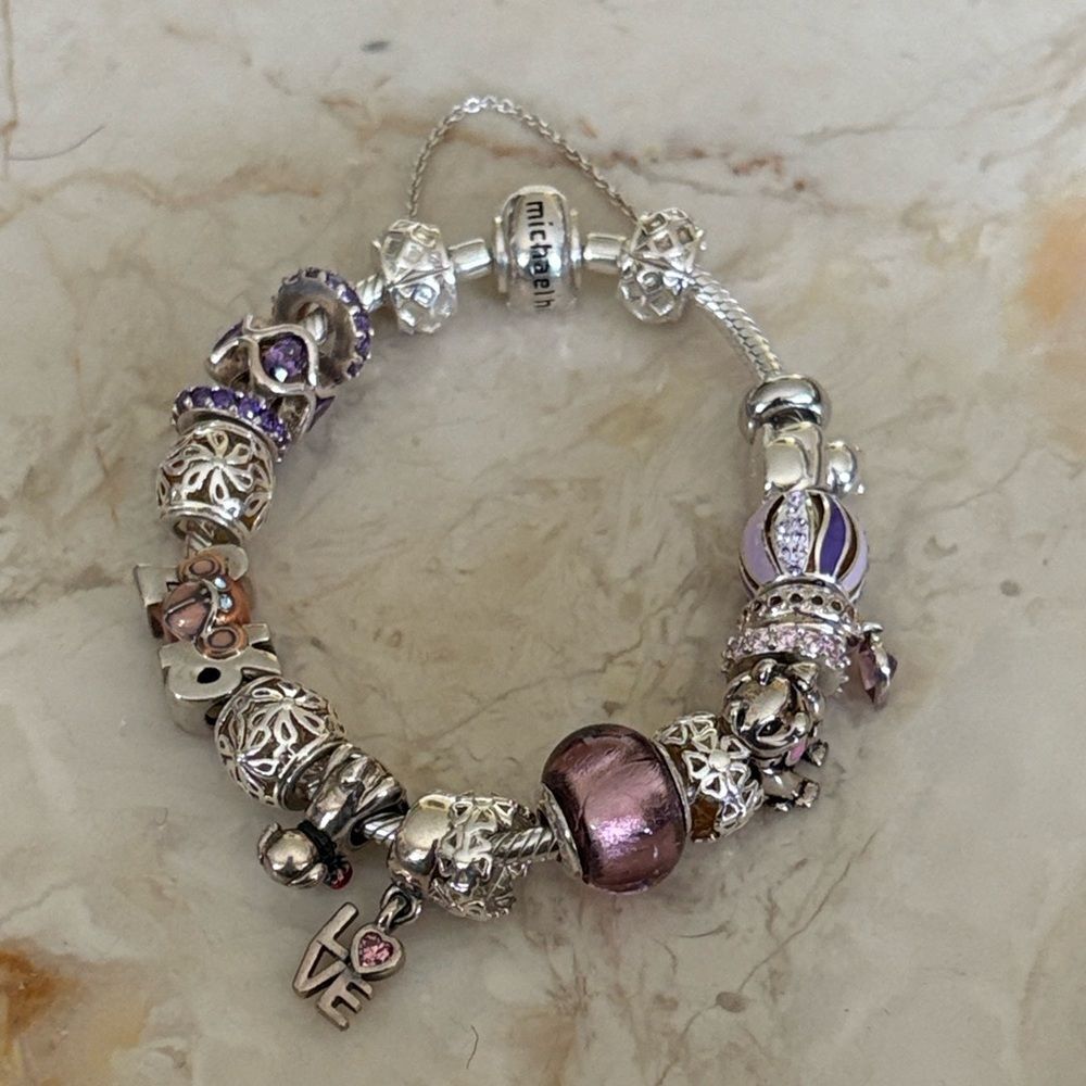 Michael Hill 925 Sterling Silver Charm Bracelet, 17 Charms & 1 Safety Clasp